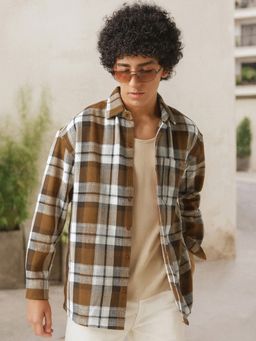 Bewakoof - Men's Rust Orange Checked Oversized Shirt