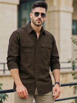 Bewakoof - Men's Brown Oversized Cargo Shirt