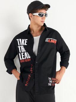 Bewakoof - Men's Black LMQ Typography Oversized Shirt