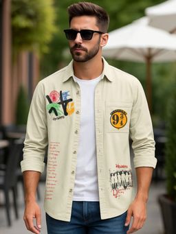 Bewakoof - Official Harry Potter Men's Pale Beige Hogwarts Graphic Printed Shirt
