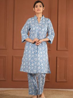 Mera Rang - Rozana Printed Blue Kurta and Pant (Set of 2)