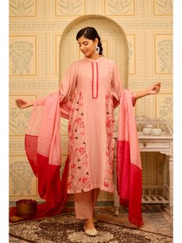 Ruhm - Graceful Blush Pink Silk Chanderi Kurta with Pant and Dupatta (Set of 3)
