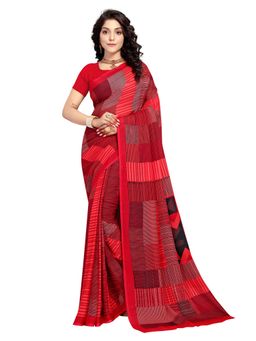 Vaamsi - Red Color Printed Georgette Style Women's Saree with Unstitched Blouse