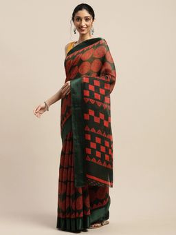 Vaamsi - Black Color Geometric Print Art Silk Style Women's Saree with Unstitched Blouse