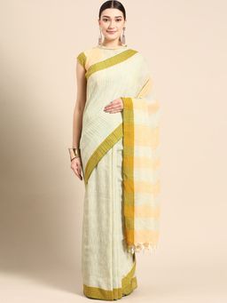 Vaamsi - Green Color Blended Fabric Stripes Style Women's Saree with Unstitched Blouse