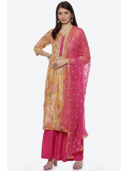 Biba - Yellow & Multi Chanderi Unstitched Suit (Set of 3)