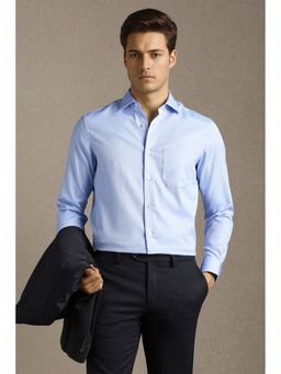 Louis Philippe - Men Light Blue Textured Full Sleeves Formal Shirt