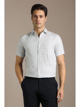 Louis Philippe - Men Grey Check Half Sleeves Formal Shirt
