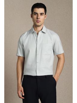 Louis Philippe - Men Light Green Stripe Half Sleeves Formal Shirt