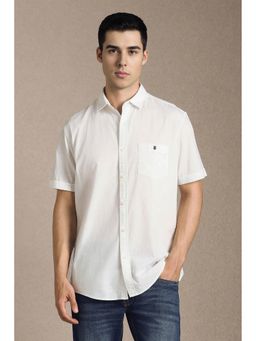 Louis Philippe - Men Off White Solid Half Sleeves Casual Shirt