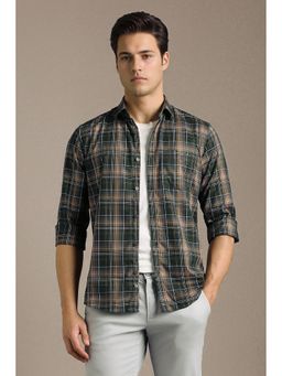 Louis Philippe - Men Green Check Full Sleeves Casual Shirt