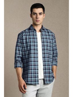 Louis Philippe - Men Navy Blue Check Full Sleeves Casual Shirt