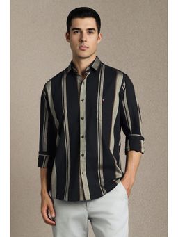 Louis Philippe - Men Black Stripe Full Sleeves Casual Shirt