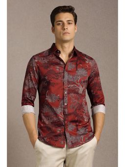 Louis Philippe - Men Maroon Print Full Sleeves Casual Shirt