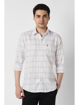 Peter England - Men White Slim Fit Check Full Sleeves Casual Shirt