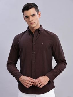 Tommy Hilfiger - Pinstriped Regular Fit Cotton brown Casual Shirt