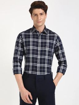 Tommy Hilfiger - Checks Regular Fit Cotton Navy Blue Formal Shirt
