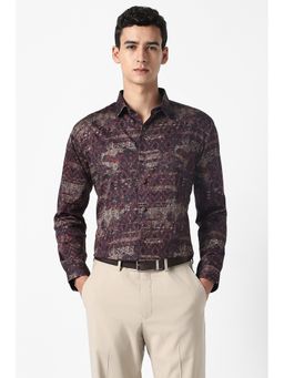 Van Heusen - Men Maroon Print Full Sleeves Party Shirt