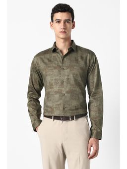 Van Heusen - Men Olive Print Full Sleeves Party Shirt