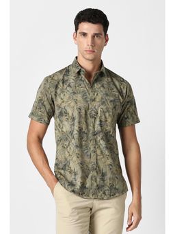 Van Heusen - Men Olive Print Half Sleeves Party casual Shirt
