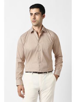 Van Heusen - Men Beige Check Full Sleeves Formal Shirt