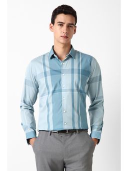 Van Heusen - Men Light Blue Check Full Sleeves Formal Shirt