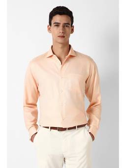 Van Heusen - Men Peach Textured Full Sleeves Formal Shirt