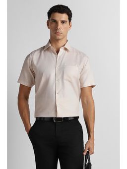 Van Heusen - Men Beige Textured Half Sleeves Formal Shirt