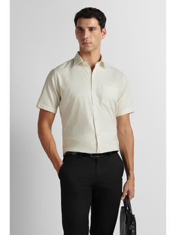 Van Heusen - Men Beige Textured Half Sleeves Formal Shirt