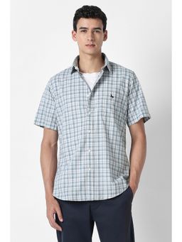 Van Heusen - Men Light Blue Check Half Sleeves Casual Shirt