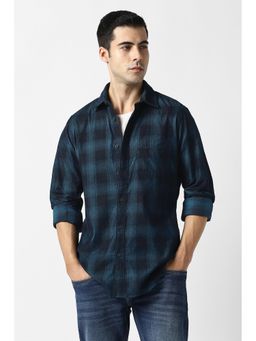 Van Heusen - Men Navy Check Full Sleeves Casual Shirt