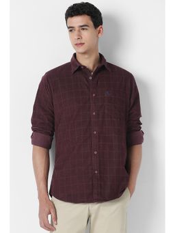 Van Heusen - Men Maroon Check Full Sleeves Casual Shirt