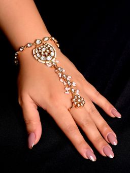 AG'S - White Gold Plated Kundan Hathphool