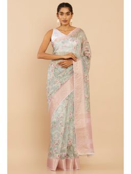 Soch - Women Grey Chanderi Floral Saree with Unstitched Blouse