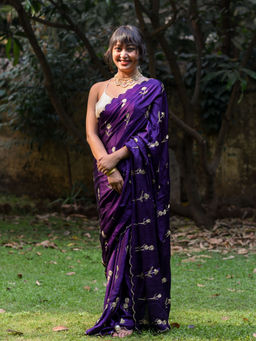 Suta - Purple Floral Embroidered Liva Saree