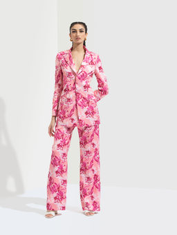 MANDIRA WIRK - Sakura Printed Jacket Paired With Bootleg Trouser Pink (Set of 2)
