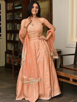 Lavanya The Label - Peach Gota Lehenga (Set of 3)