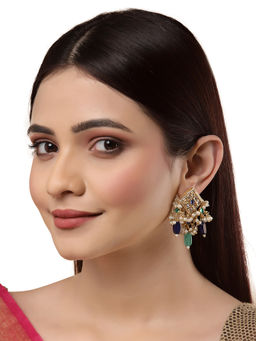 Dugran By Dugristyle - Blue & Green Kundan Dangler Earrings