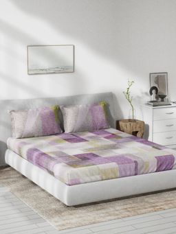 Ddecor Live Beautiful - Abstract Queen 144 TC Bedsheet With 2 Pillow Covers - Purple
