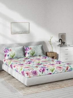 Ddecor Live Beautiful - Floral Queen 144 TC Bedsheet With 2 Pillow Covers - Pink