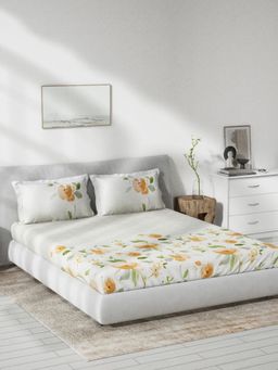 Ddecor Live Beautiful - Floral Queen 144 TC Bedsheet With 2 Pillow Covers - Orange