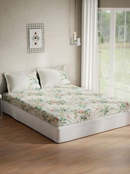 Ddecor Live Beautiful - Floral Queen 144 TC Bedsheet With 2 Pillow Covers - Green