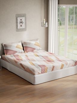 Ddecor Live Beautiful - Geometric Queen 144 TC Bedsheet With 2 Pillow Covers - Red