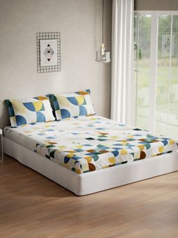 Ddecor Live Beautiful - Geometric Queen 144 TC Bedsheet With 2 Pillow Covers - Blue