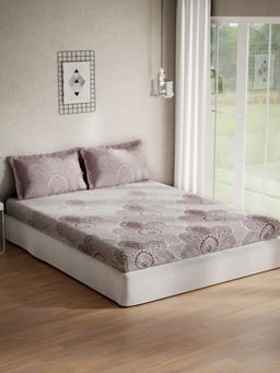 Ddecor Live Beautiful - Ethnic Queen 144 TC Bedsheet With 2 Pillow Covers - Purple