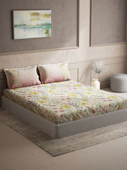 Ddecor Live Beautiful - Floral Queen 144 TC Bedsheet With 2 Pillow Covers - Yellow