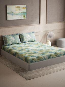 Ddecor Live Beautiful - Leaves Queen 144 TC Bedsheet With 2 Pillow Covers - Green