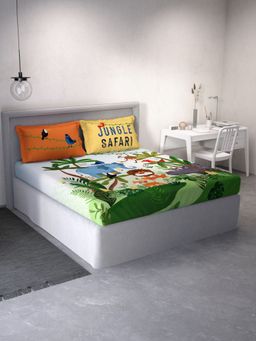 Ddecor Live Beautiful - Graphic Queen 144 TC Bedsheet With 2 Pillow Covers - Green