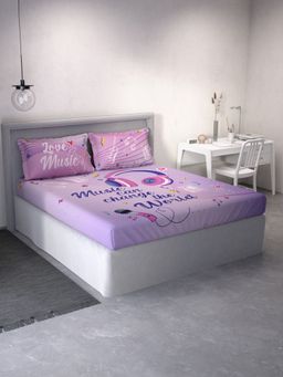 Ddecor Live Beautiful - Graphic Queen 144 TC Bedsheet With 2 Pillow Covers - Purple