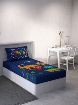 Ddecor Live Beautiful - Graphic Single 144 TC Bedsheet With 1 Pillow Cover - Blue